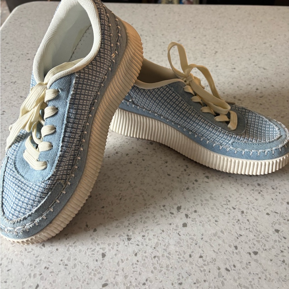 Stylish Blue and Cream Sneakers by Nicole Miller